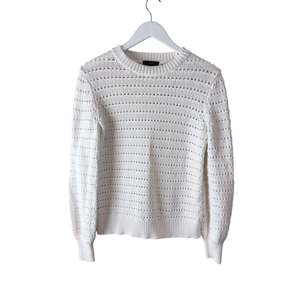 J. Crew Ivory Pointelle Open Knit Cotton Blend Crewneck Sweater AW847 Womens S